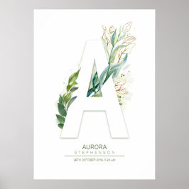 アルファベットのモノグラム ゴールド グリーン 葉っぱ おしゃれ ポスター