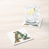 アルファベットの冒険:イグアノドンの文字A スクエアペーパーコースター (インサイチュ)