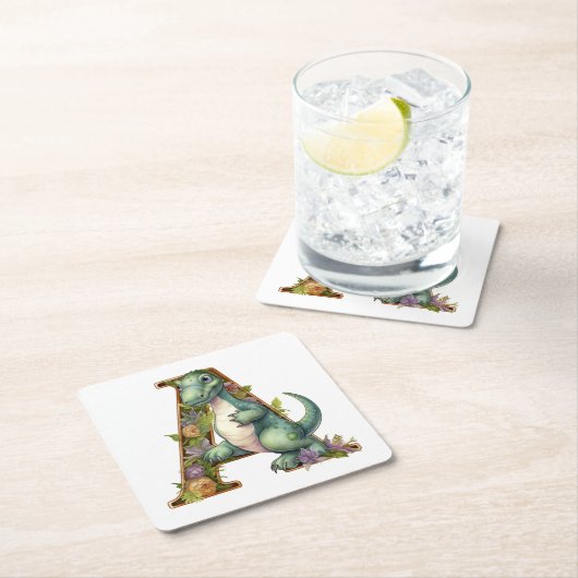 アルファベットの冒険:イグアノドンの文字A スクエアペーパーコースター (インサイチュ)