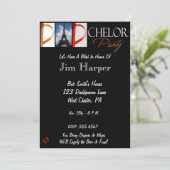 アルファベットの写真撮影のパパchelorのパーティーの招待 招待状 (スタンド正面)