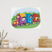 アルファベットの列車に乗った子ども ポスター (キッチン)