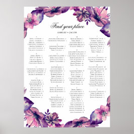 アルファベットの座席表。紫とピンクの花 ポスター