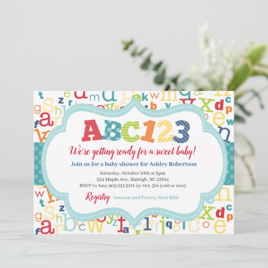 アルファベットの男の赤ちゃんのシャワー 招待状 (スタンド正面)