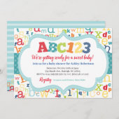 アルファベットの男の赤ちゃんのシャワー 招待状 (正面/裏面)