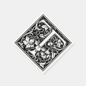 アルファベットのTを飾った中世のモノグラム アールヌーボー スタンダードカクテルナプキン (角)