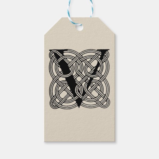 アルファベットのV アンティーク ケルトノット モノグラム ギフトタグ (正面)