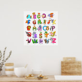 アルファベットアニマルクリップアート学チャイルド ポスター (キッチン)