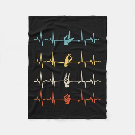 アルファベットアメリカンシン語Asl先生Heartb フリースブランケット (正面)