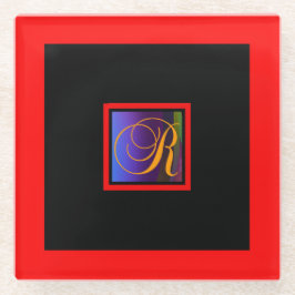 アルファベットイニシャルRモノグラム ガラスコースター