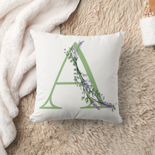 アルファベットエレガント文字Aラベンダーユーカリ クッション (ブランケット)