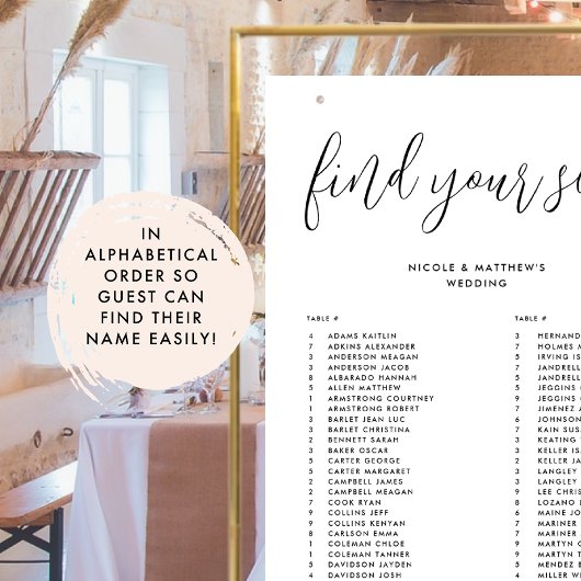 アルファベットエレガント順の結婚座席表 ポスター