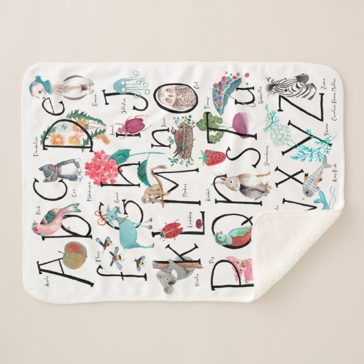 アルファベットキッズABCイラストレーション | Sherpa毛布 シェルパブランケット (正面(横))