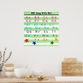 アルファベットグリーンホワイトウォーターストライプカラー ポスター (キッチン)