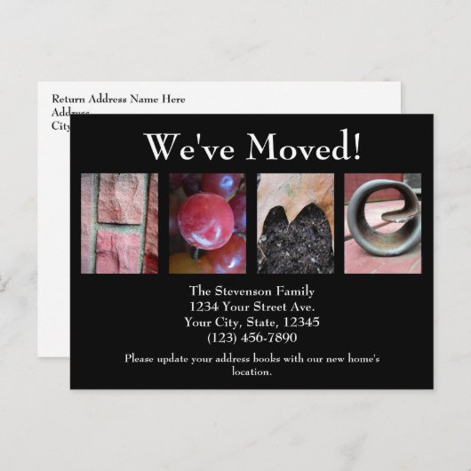 アルファベットコラージュ、ホームレターワードアート移動 案内ポストカード (正面/裏面)