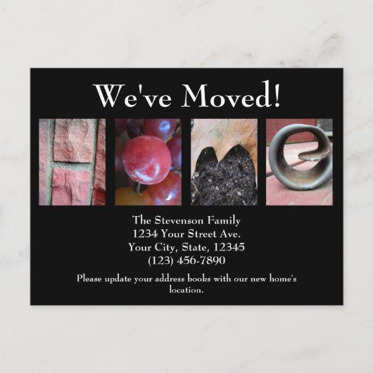 アルファベットコラージュ、ホームレターワードアート移動 案内ポストカード (正面)