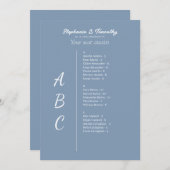 アルファベットシンプル結婚の座席表カード (正面/裏面)