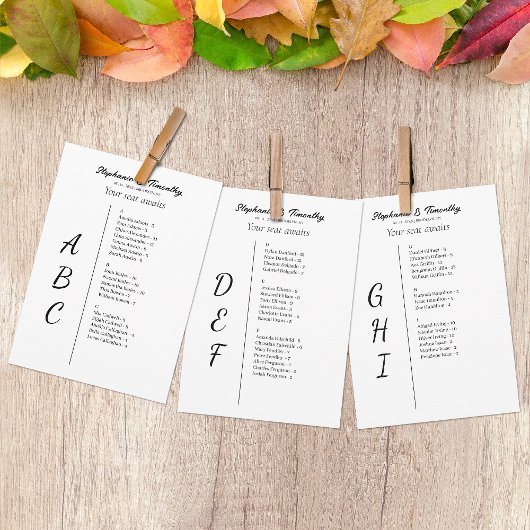 アルファベットシンプル結婚の座席表カード