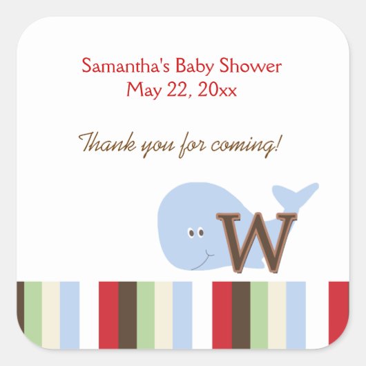 アルファベットジャングルスープ(クジラ)スクエアお気に入りシール スクエアシール (正面)