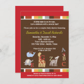 アルファベットスーツジャングルベビーシャワー招待状(ブラウン) 招待状 (正面/裏面)