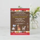 アルファベットスーツジャングルベビーシャワー招待状(ブラウン) 招待状 (スタンド正面)