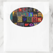 アルファベットスープ,モザイク文字デザイン,おもしろいカラフ 楕円形シール (バッグ)