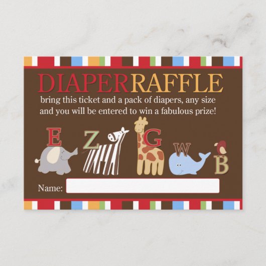 アルファベットスープABCベビーシャワーおむつラッフルカード エンクロージャーカード (正面)