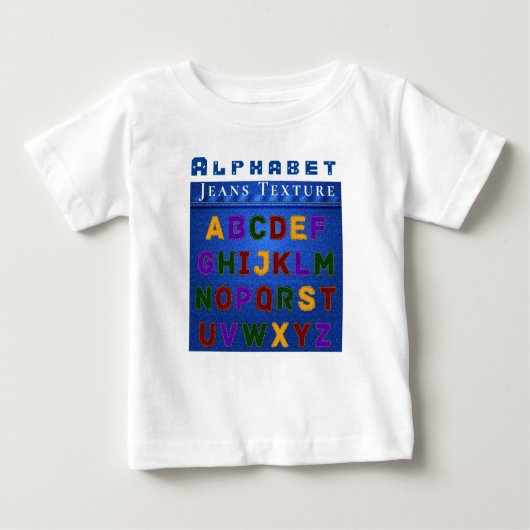 アルファベットパターンジーンズのテクスチャをパーソナライズ ベビーTシャツ (正面)