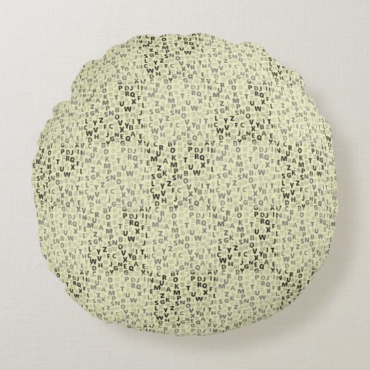 アルファベットパターン01 BW.wイエローBG ラウンドクッション (正面)