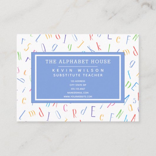 アルファベットパターン – 代替先生/家庭教師 名刺 (正面)