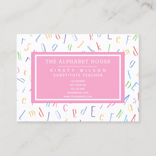 アルファベットパターン – 代替先生/家庭教師 名刺 (正面)