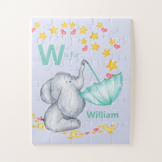 アルファベットパーソナライズされた名可愛い象の少年 ジグソーパズル (縦)