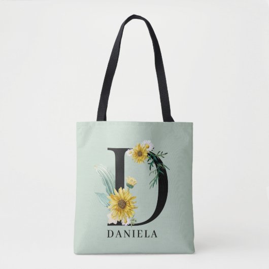 アルファベットパーソナライズされたDフローラモノグラム トートバッグ (正面)