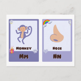 アルファベットフラッシュカード，ABC教育カードM,N,O,P ポストカード
