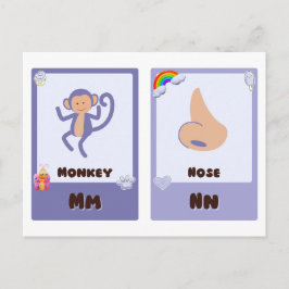 アルファベットフラッシュカード，ABC教育カードM,N,O,P ポストカード