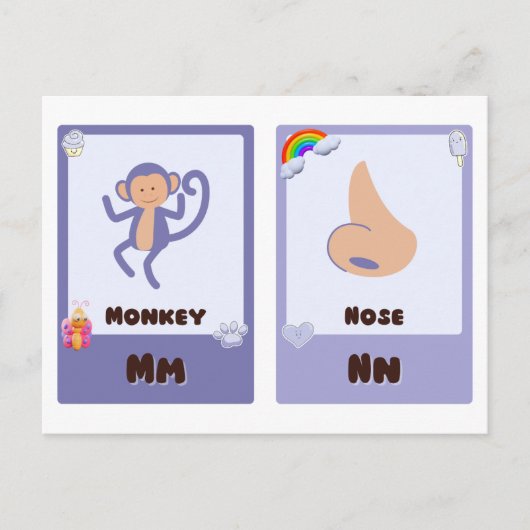 アルファベットフラッシュカード，ABC教育カードM,N,O,P ポストカード (正面)