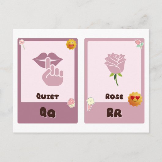 アルファベットフラッシュカード， ABC教育カードQ,R,S,T ポストカード (正面)