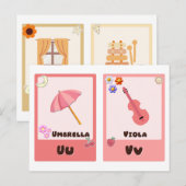 アルファベットフラッシュカード， ABC教育用カードU,V,W,X ポストカード (正面/裏面)