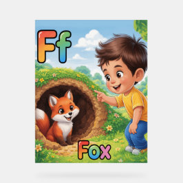 アルファベットポスター Letter F - FはFox(キツネ)のF アクリルサイン