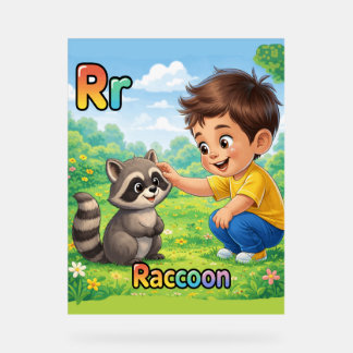 アルファベットポスター Letter R - RはRaccoon(アライグマ)のR アクリルサイン