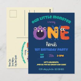 アルファベットモンスターの1歳の誕生日 私たちの小さなモンスター ポストカード