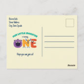 アルファベットモンスターの1歳の誕生日 私たちの小さなモンスター ポストカード (裏面)