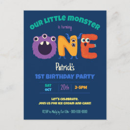 アルファベットモンスターの1歳誕生日 私たちの小さなモンスター ポストカード