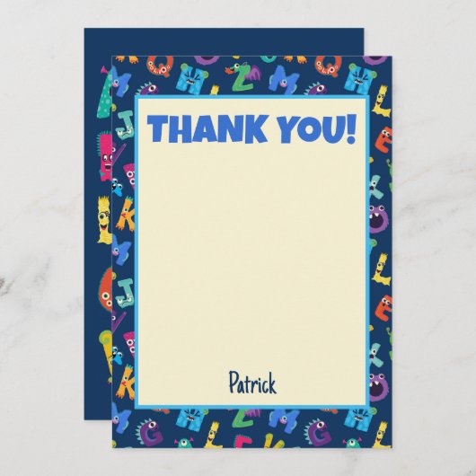 アルファベットモンスターズ誕生日パーティーABCありがとう 招待状 (正面/裏面)