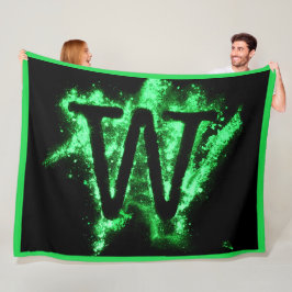 アルファベット付き文字(緑) フリースブランケット