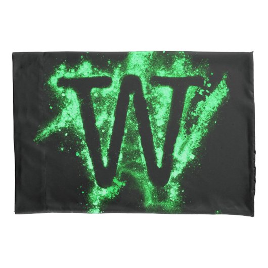 アルファベット付き文字(緑) 枕カバー (正面)