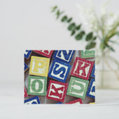 アルファベット付き木製ブロック子供へ ポストカード (スタンド正面)