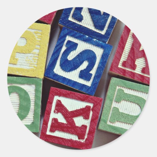 アルファベット付き木製ブロック子供へ ラウンドシール (正面)