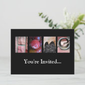 アルファベット写真のコラージュ，自宅の文字のワードアート 招待状 (スタンド正面)