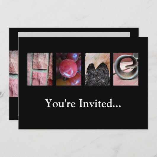アルファベット写真のコラージュ，自宅の文字のワードアート 招待状 (正面/裏面)