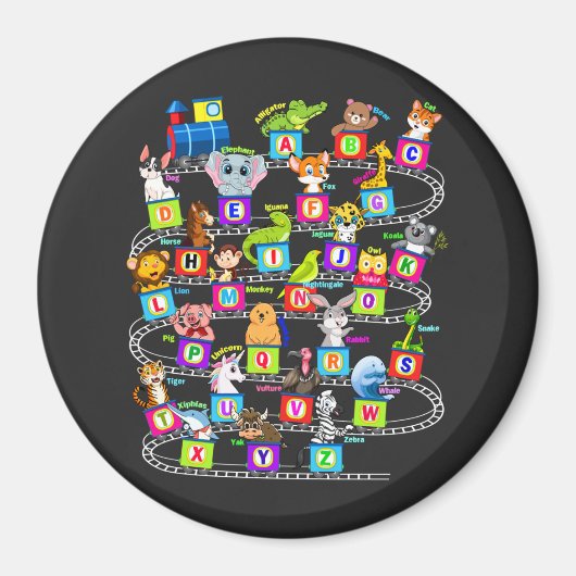 アルファベット動物学ABCの円 マグネット (正面)